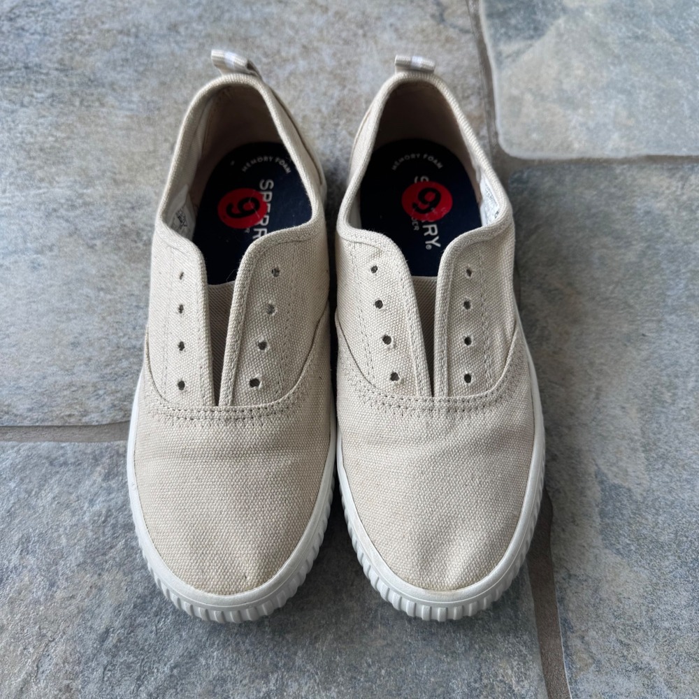 Sperry Crest Vibe Linen Slip-On Sneakers Women's Size 6 – Neutral Beige Canvas